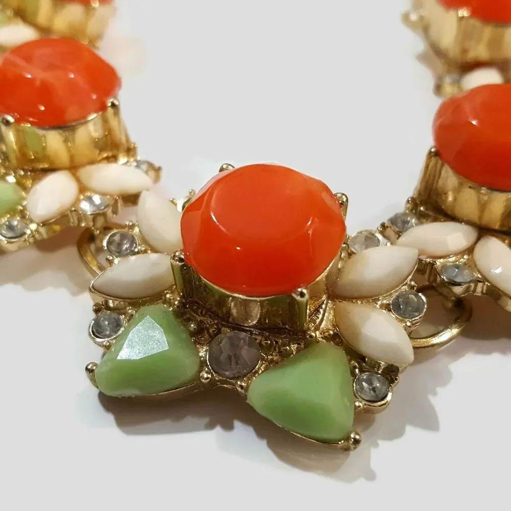 Lee by Lee Angel Orange, Green & White Cabochon Statement Necklace
